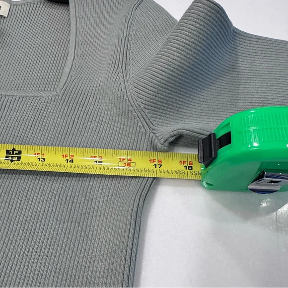 NWT Open Edit Women’s Square Neck Ribbed Sweater Green Sz XL - Picture 6 of 9